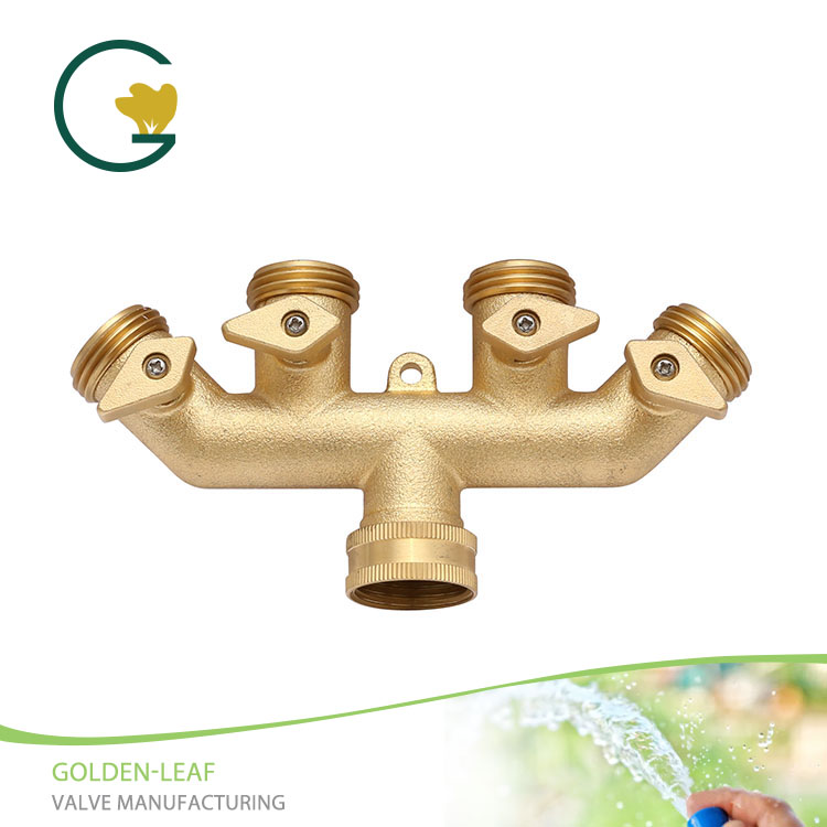 Brass Threaded Nữ / Nam Vườn vòi Manifold với tay cầm chuyển đổi đồng