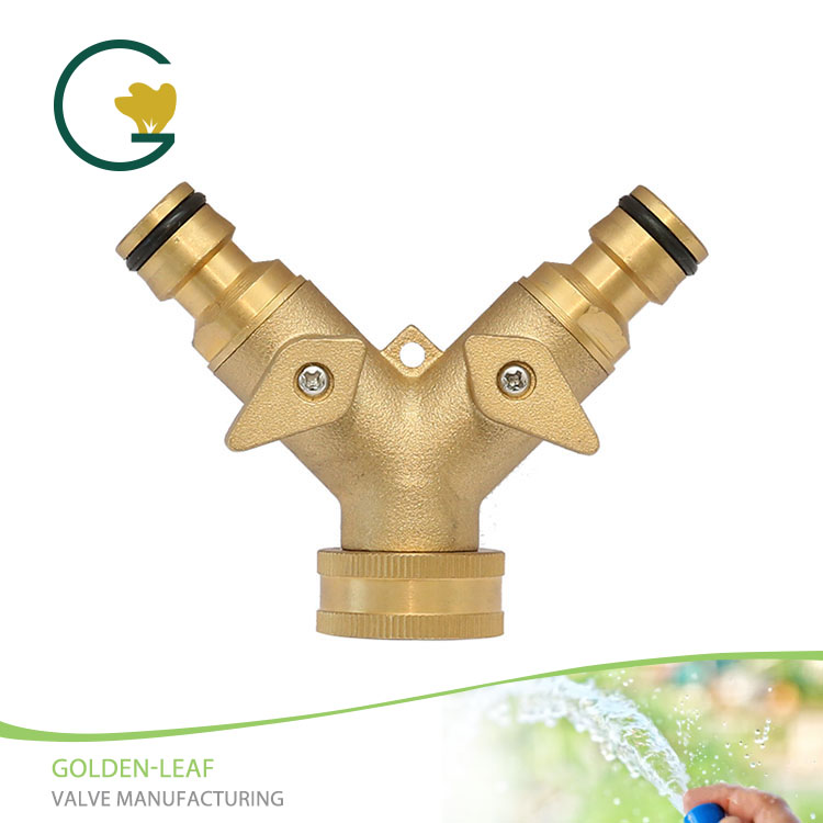 Van đồng nặng bằng kim loại 2 chiều Y Valve Garden Hose Kết nối nhanh Tap Splitter